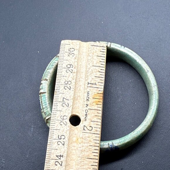 Vintage Egyptian-Style Glazed Faience Carved Bangle Bracelet - Picture 2 of 5